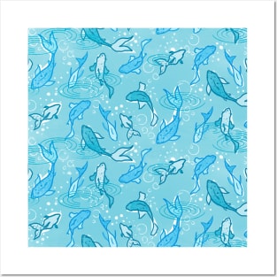 Light Blue Oriental Fishes Posters and Art